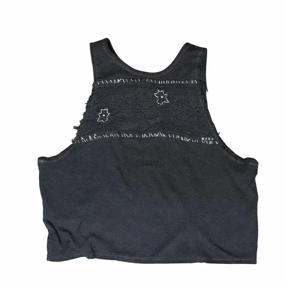 Free People We The Free Charcoal Grey Lace Inset Cropped Tank Top Womens Medium - Picture 2 of 6